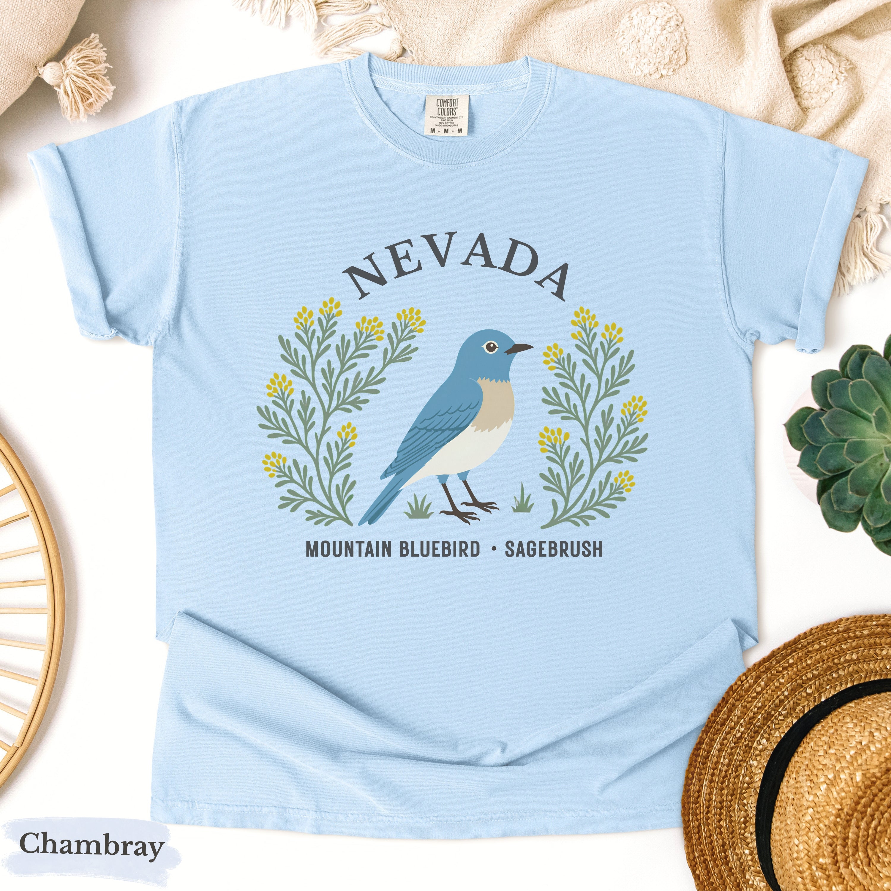 Nevada State Bird and Flower Tee | Mountain Bluebird & Sagebrush