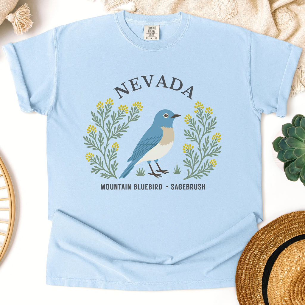 Nevada State Bird and Flower Tee | Mountain Bluebird & Sagebrush