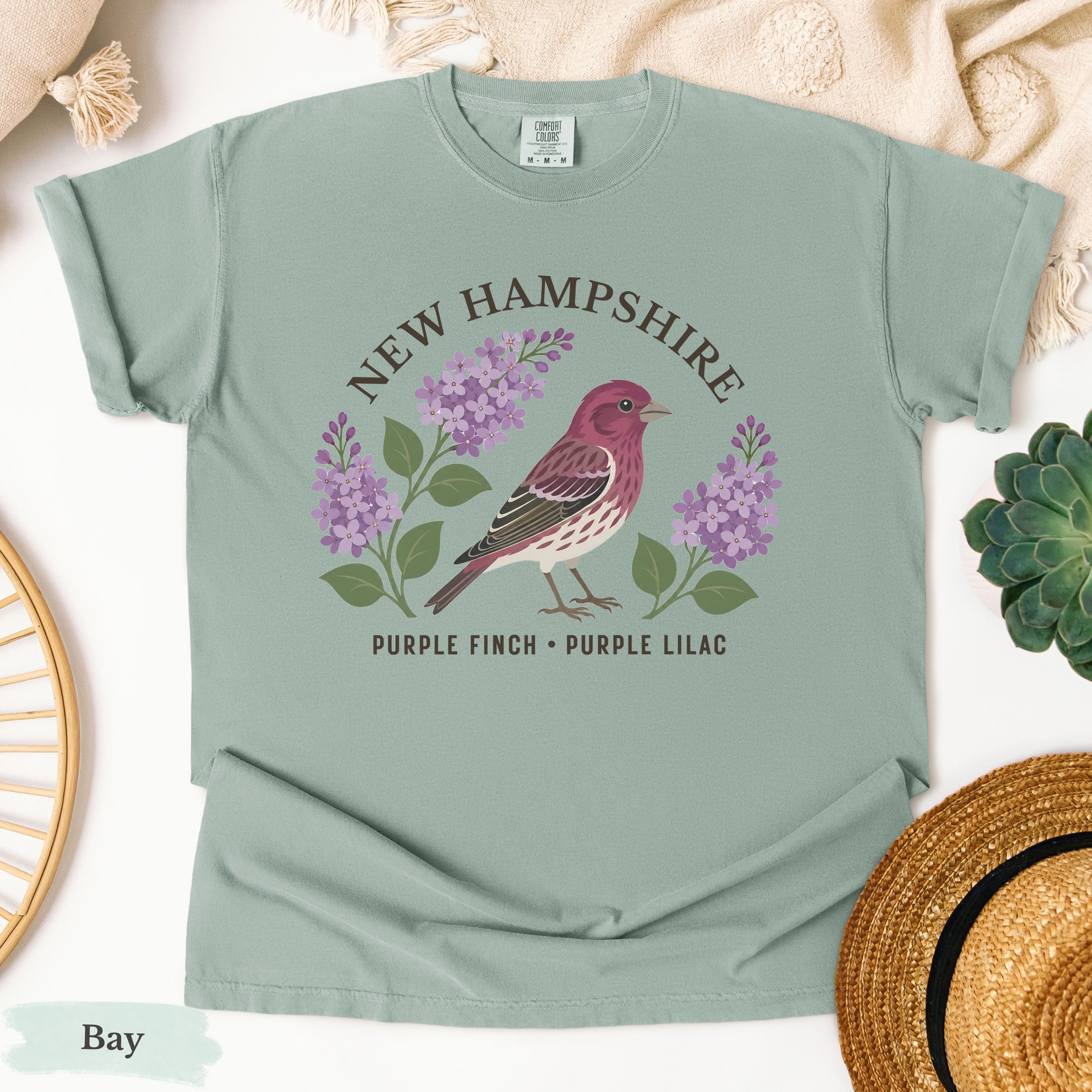 New Hampshire State Bird and Flower Tee | Purple Finch & Lilac
