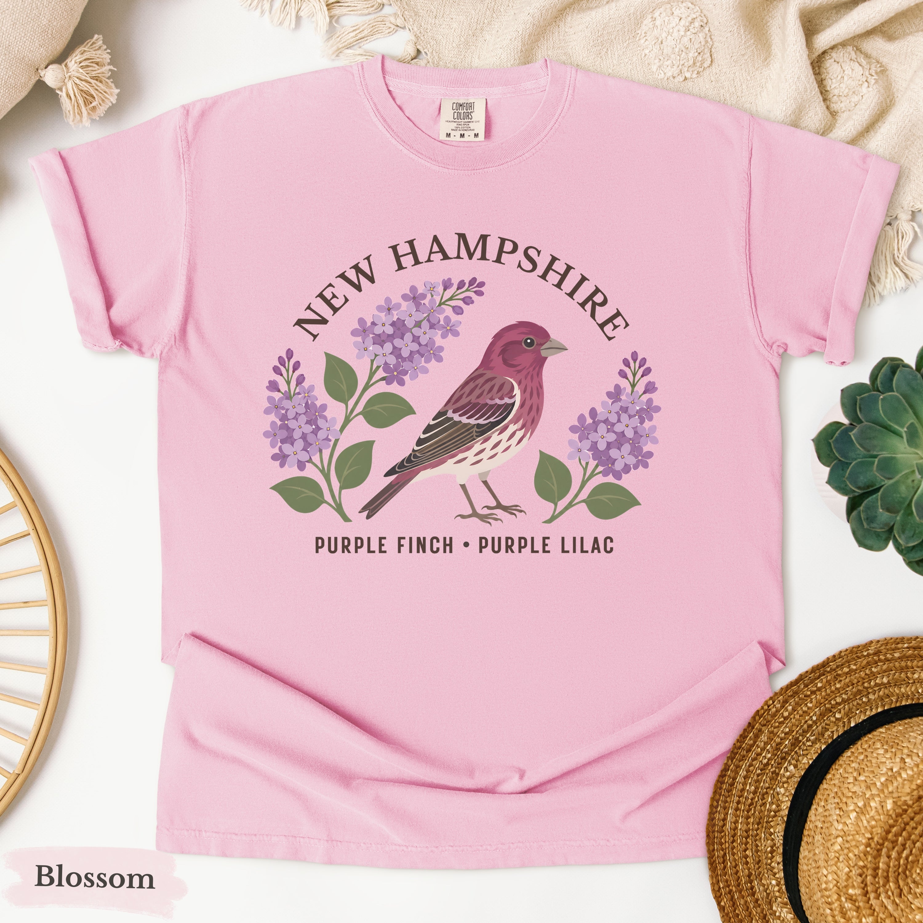 New Hampshire State Bird and Flower Tee | Purple Finch & Lilac