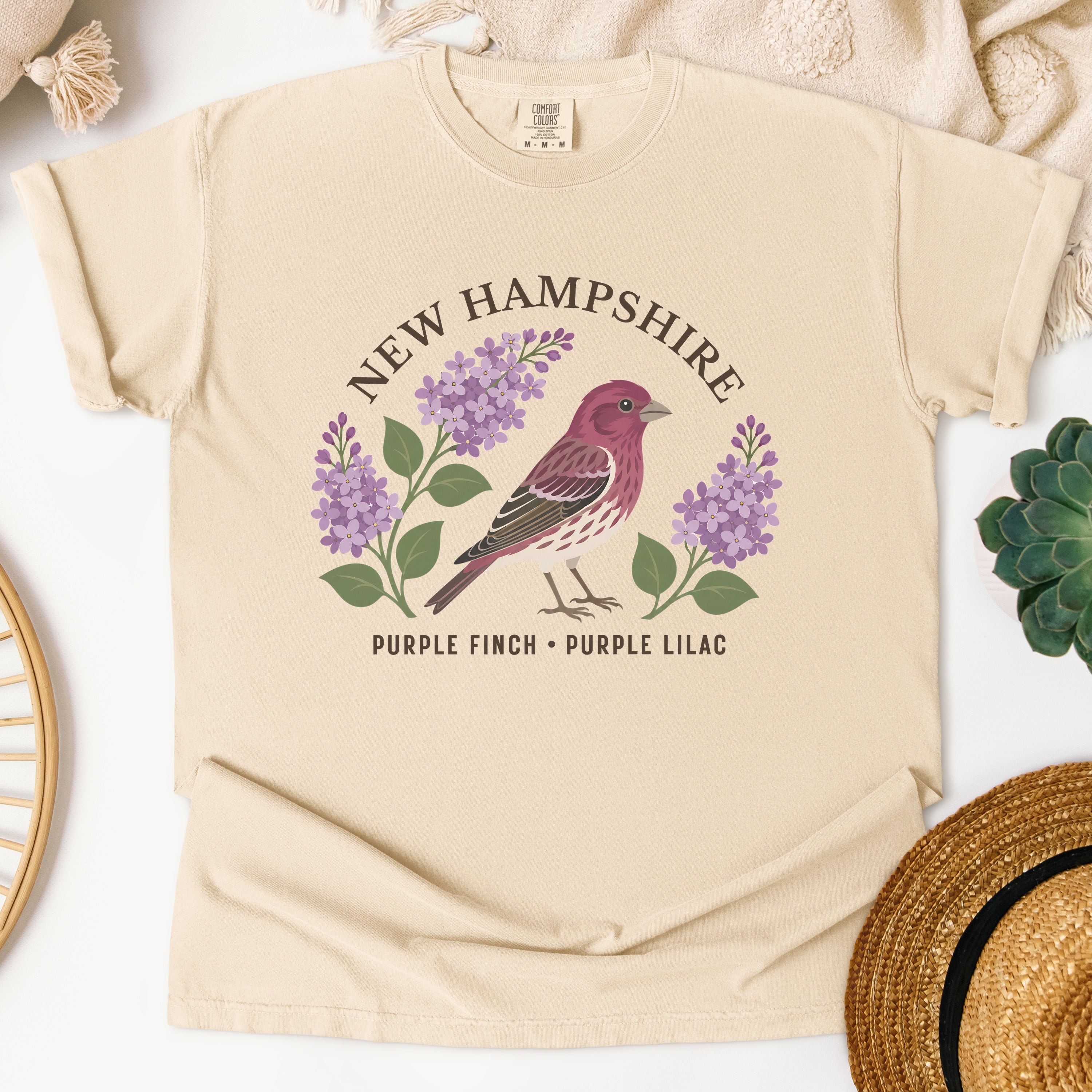 New Hampshire State Bird and Flower Tee | Purple Finch & Lilac