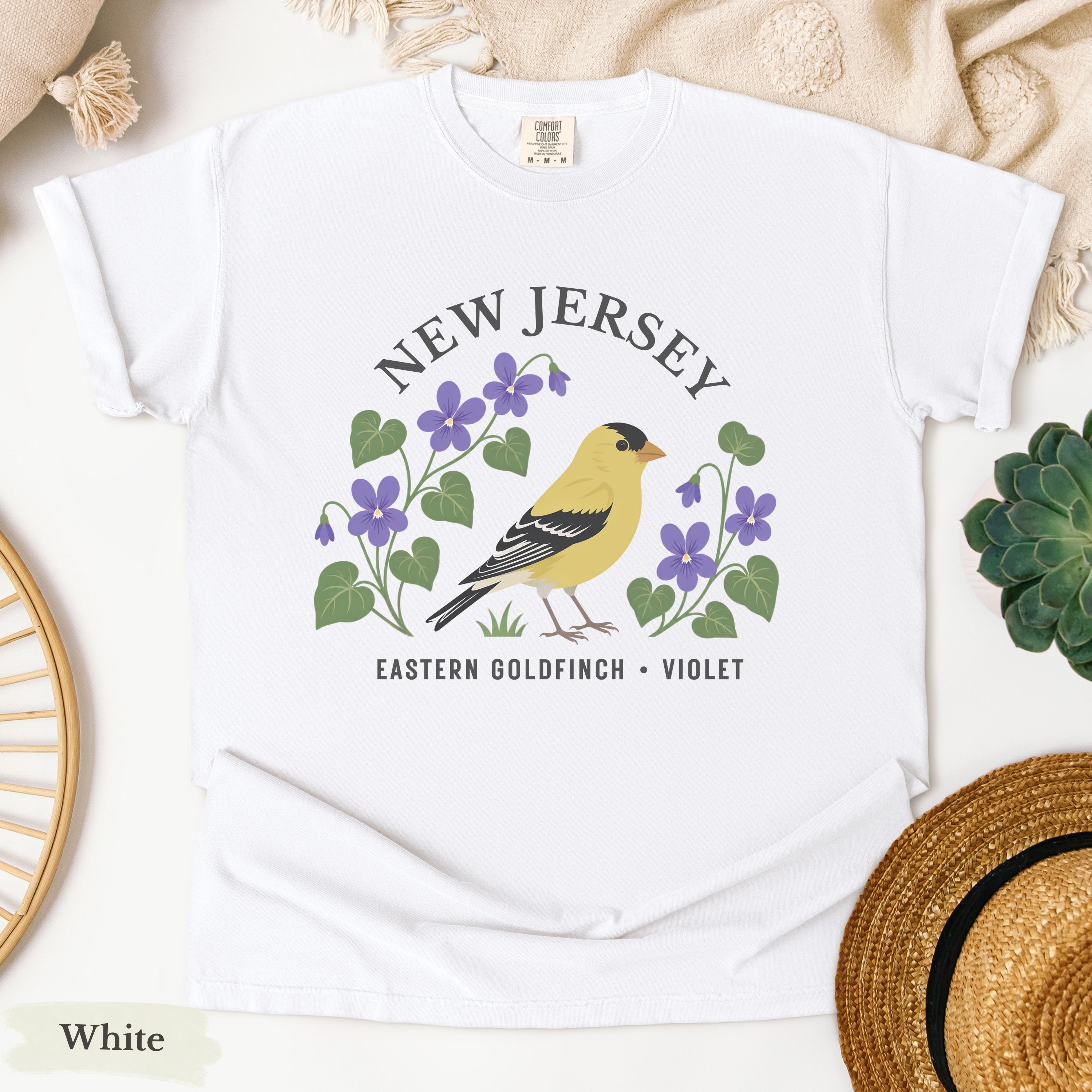 New Jersey State Bird and Flower Tee | Eastern Goldfinch & Violet