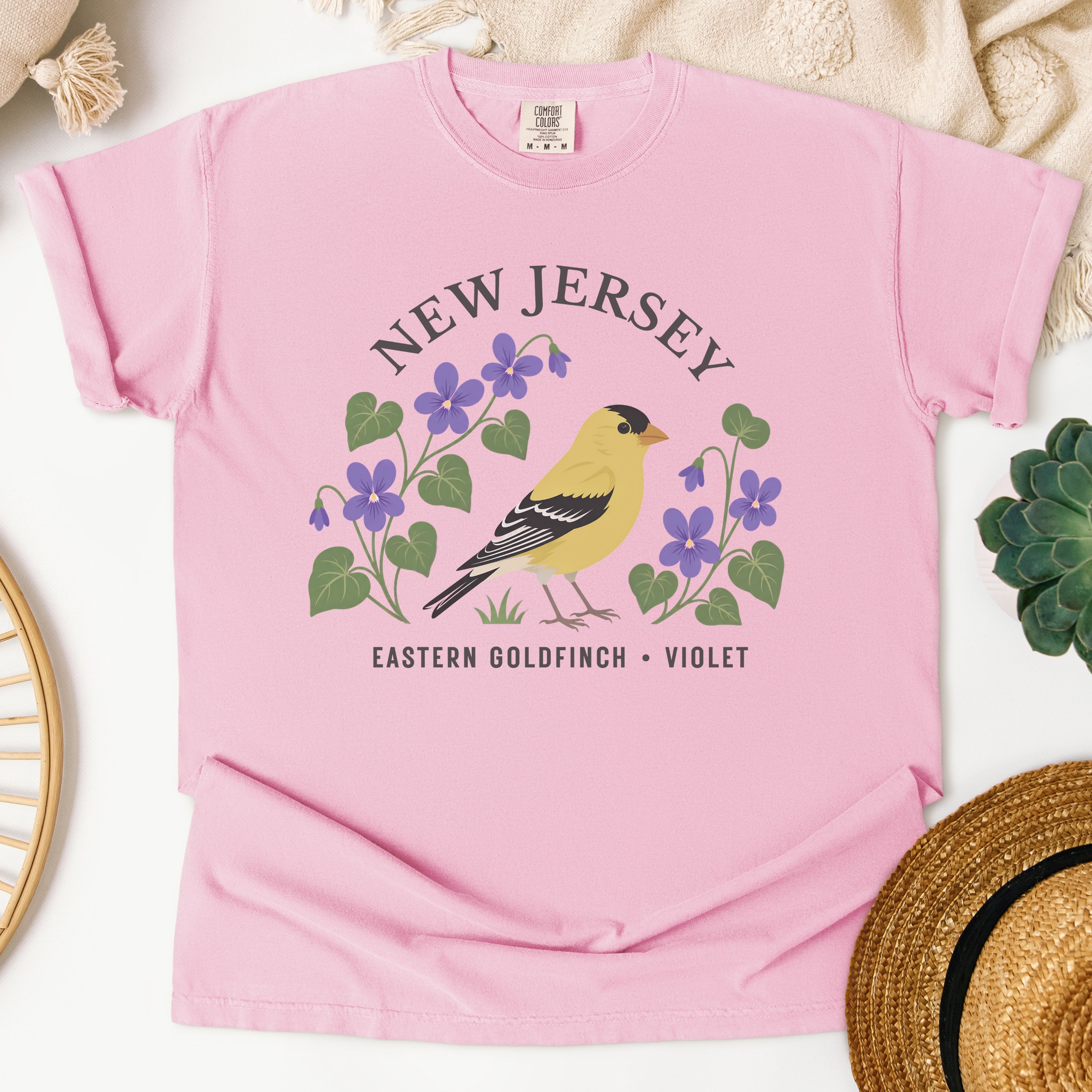 New Jersey State Bird and Flower Tee | Eastern Goldfinch & Violet