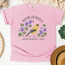 Load image into Gallery viewer, New Jersey State Bird and Flower Tee | Eastern Goldfinch &amp; Violet
