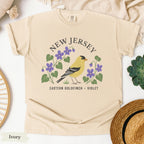 New Jersey State Bird and Flower Tee | Eastern Goldfinch & Violet