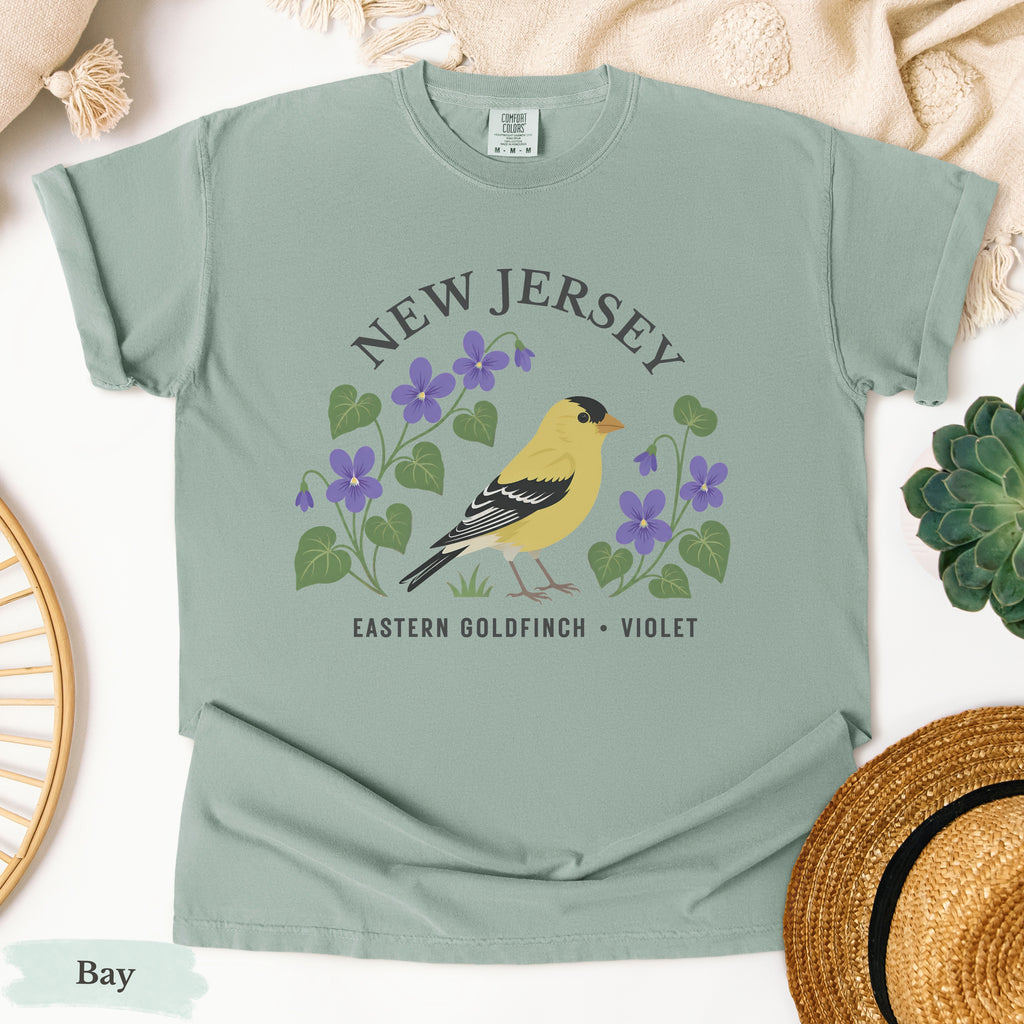 New Jersey State Bird and Flower Tee | Eastern Goldfinch & Violet