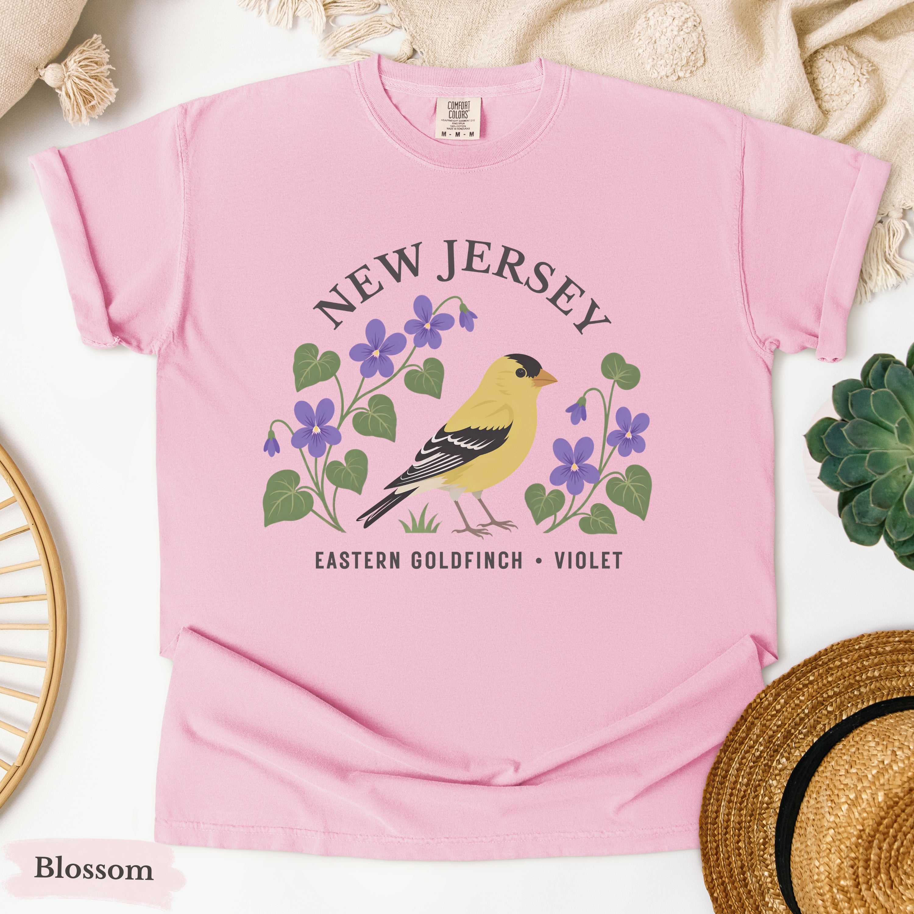 New Jersey State Bird and Flower Tee | Eastern Goldfinch & Violet