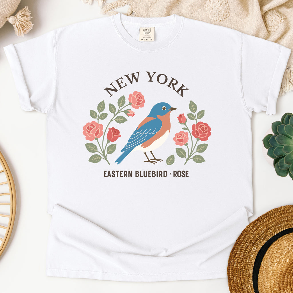 New York State Bird and Flower Tee | Eastern Bluebird & Rose