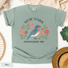 Load image into Gallery viewer, New York State Bird and Flower Tee | Eastern Bluebird &amp; Rose
