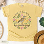 North Dakota State Bird and Flower Tee | Western Meadowlark & Prairie Rose