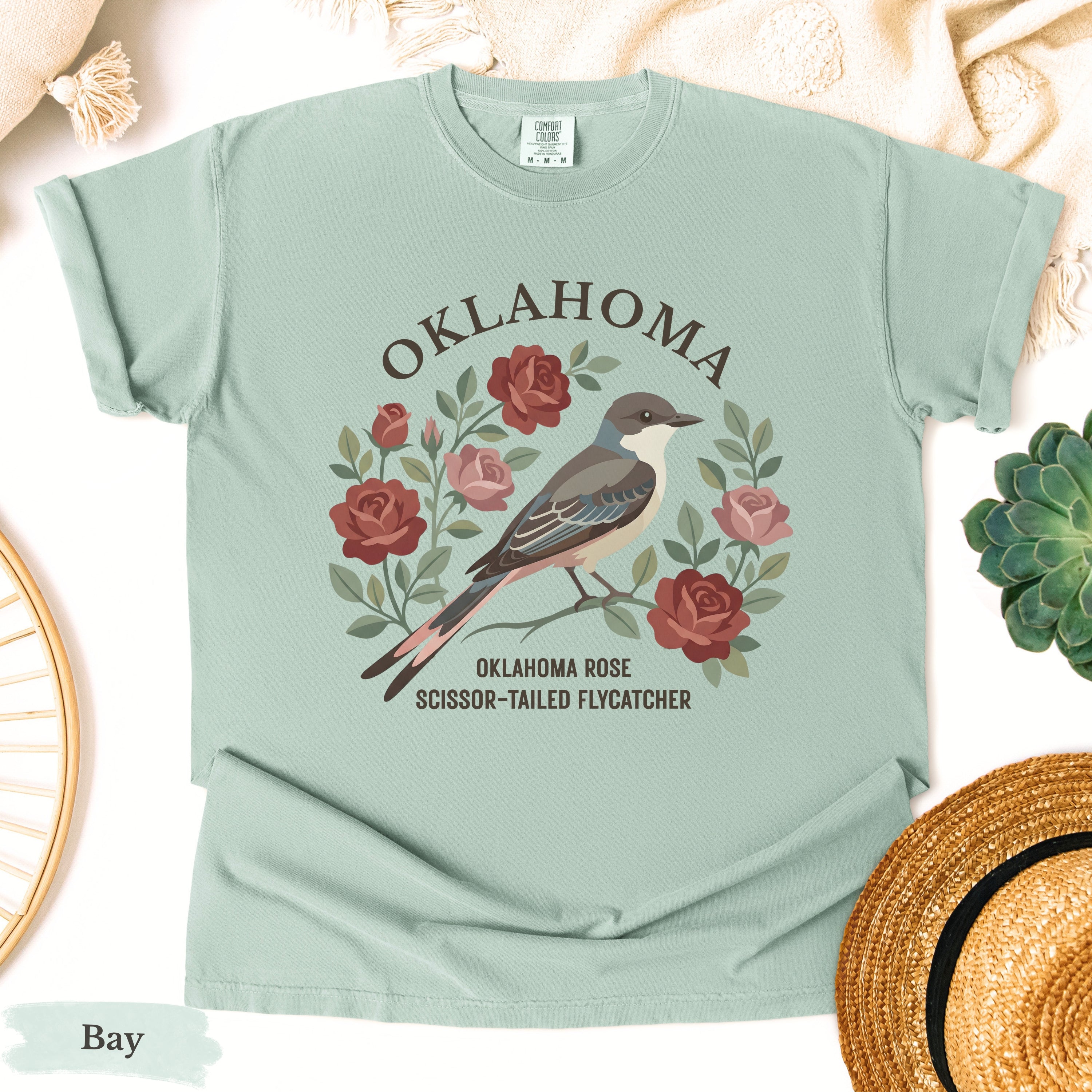 Oklahoma State Bird and Flower Tee | Scissor-Tailed Flycatcher & Rose