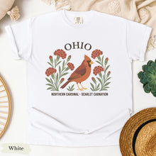 Load image into Gallery viewer, Ohio State Bird and Flower Tee | Northern Cardinal &amp; Scarlet Carnation
