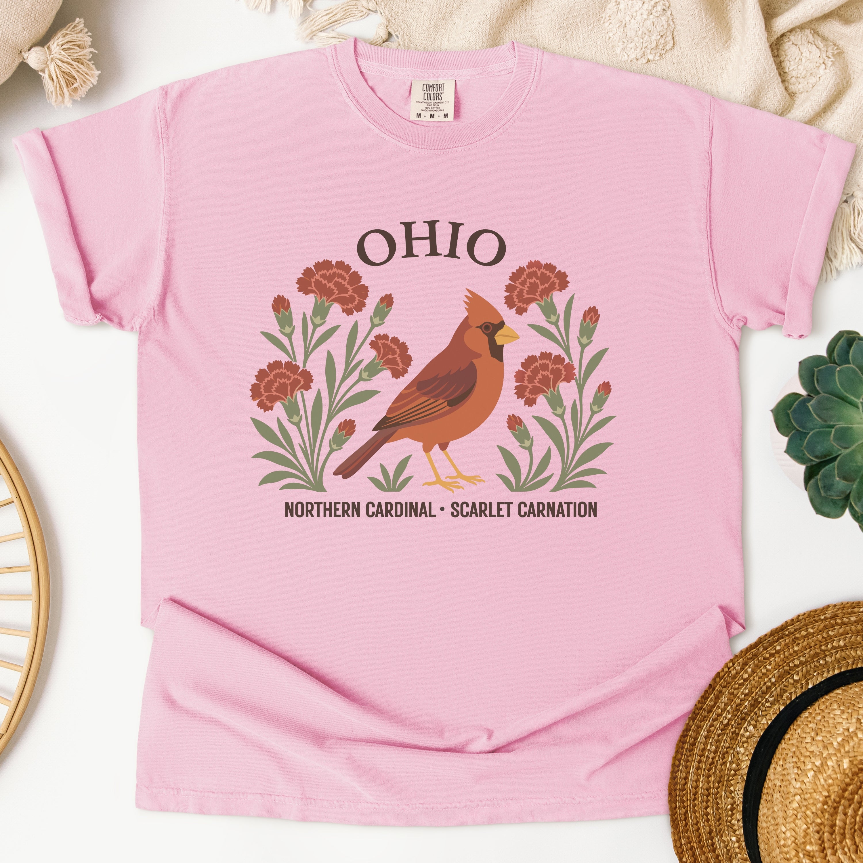 Ohio State Bird and Flower Tee | Northern Cardinal & Scarlet Carnation