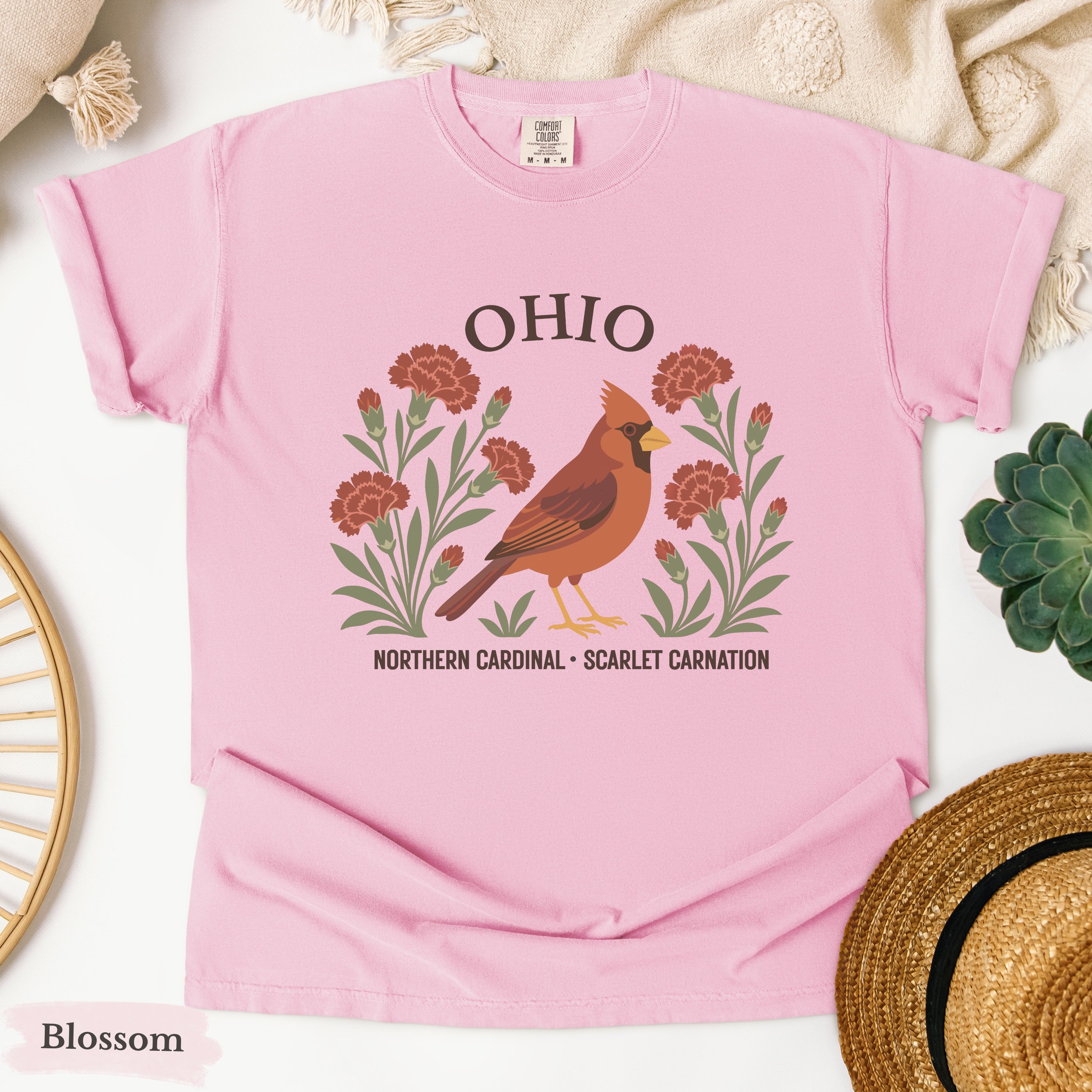 Ohio State Bird and Flower Tee | Northern Cardinal & Scarlet Carnation