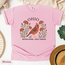 Load image into Gallery viewer, Ohio State Bird and Flower Tee | Northern Cardinal &amp; Scarlet Carnation
