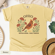Load image into Gallery viewer, Ohio State Bird and Flower Tee | Northern Cardinal &amp; Scarlet Carnation
