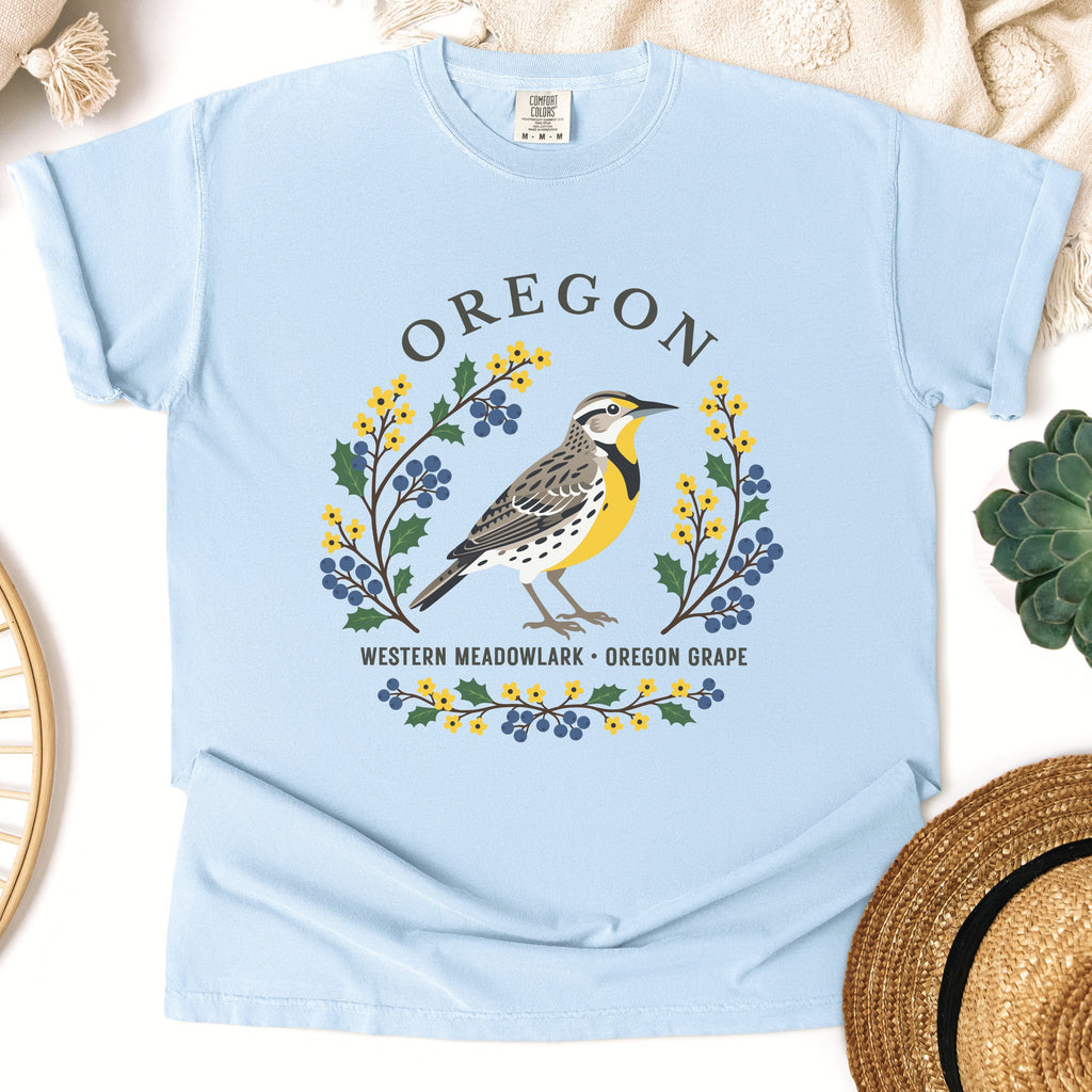 Oregon State Bird and Flower Tee | Western Meadowlark & Oregon Grape