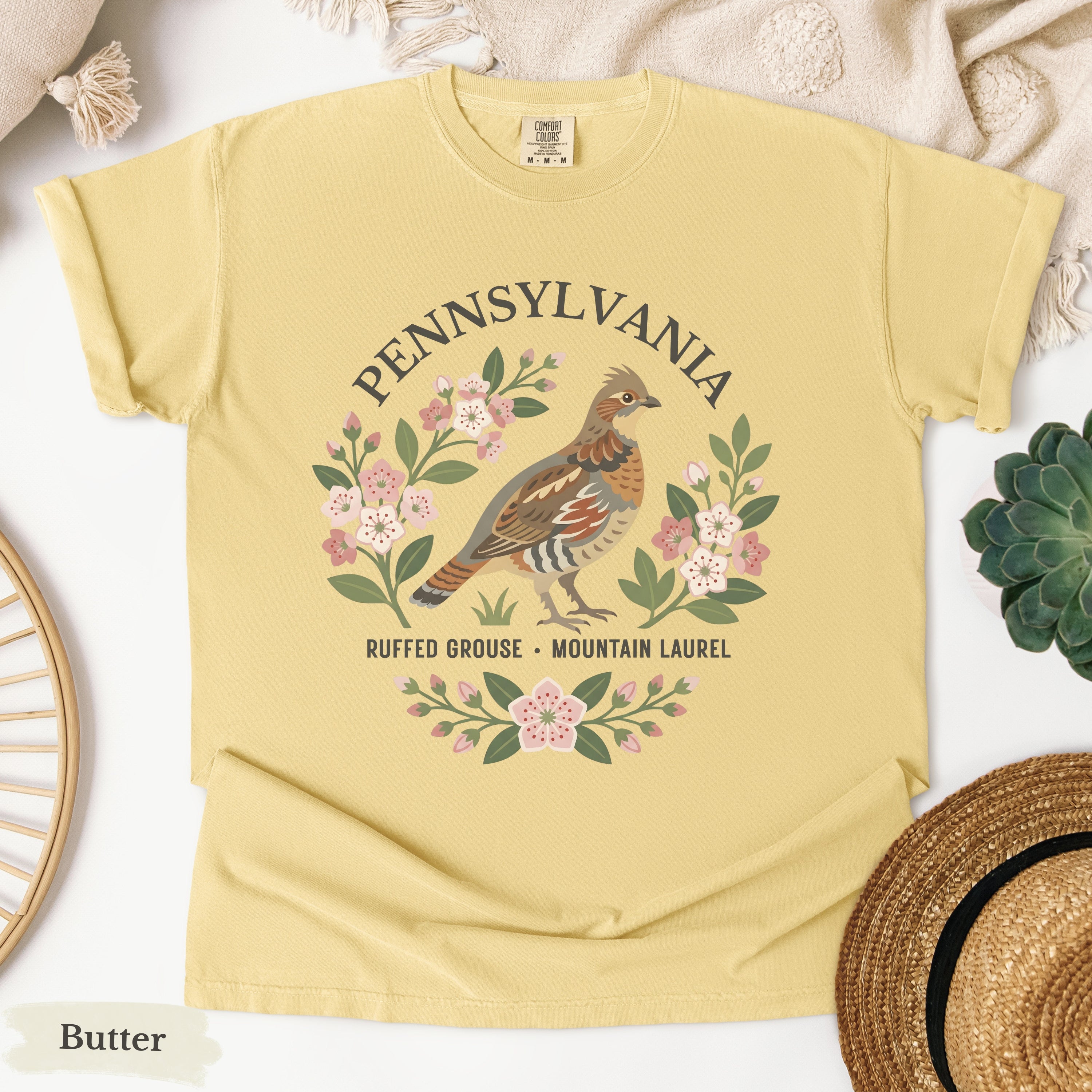 Pennsylvania State Bird and Flower Tee | Ruffed Grouse & Mountain Laurel