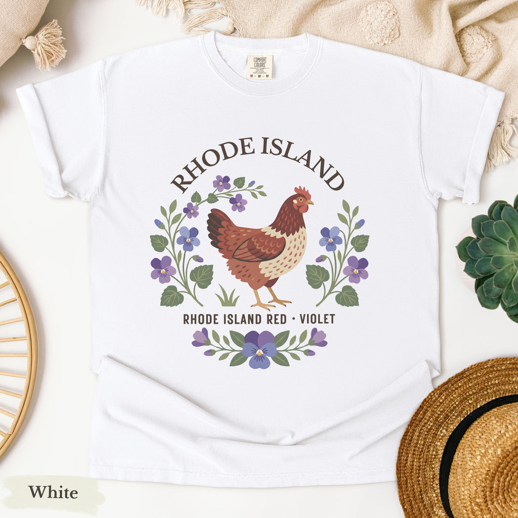 Rhode Island State Bird and Flower Tee | Rhode Island Red & Violet