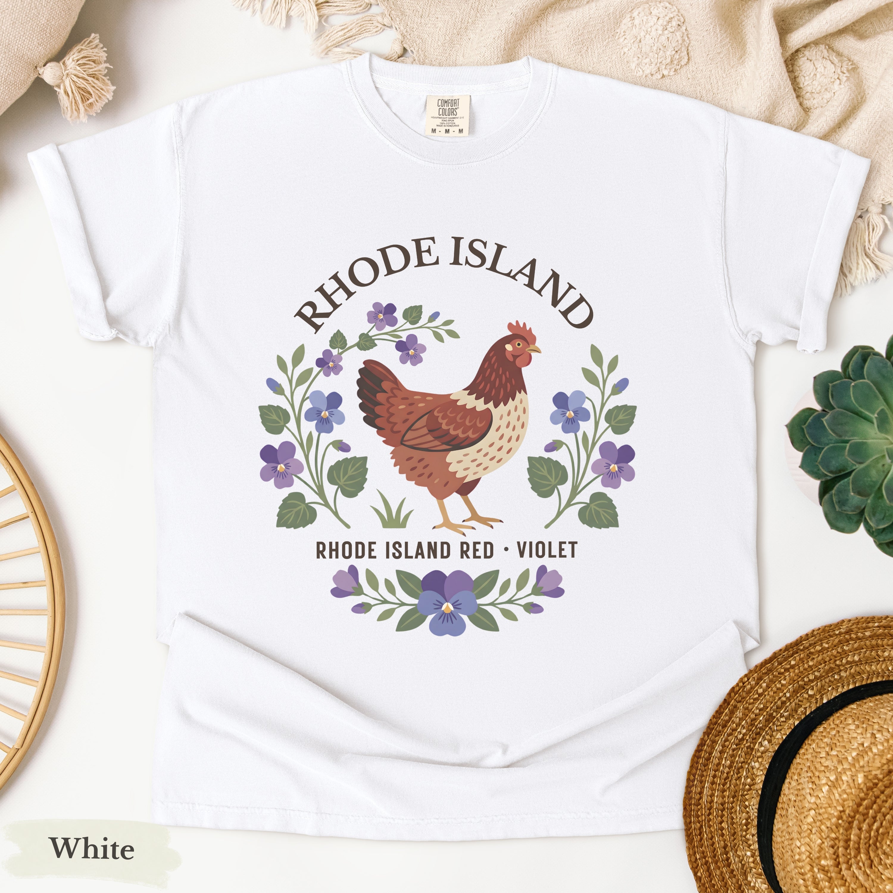 Rhode Island State Bird and Flower Tee | Rhode Island Red & Violet