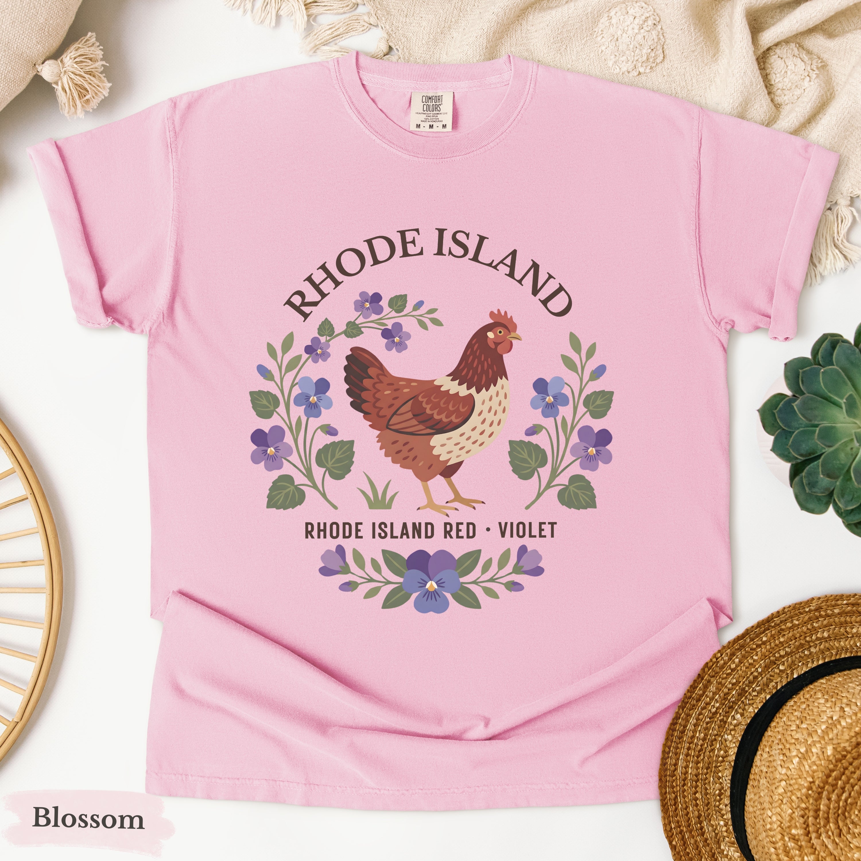Rhode Island State Bird and Flower Tee | Rhode Island Red & Violet