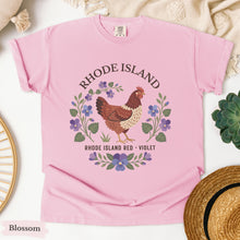 Load image into Gallery viewer, Rhode Island State Bird and Flower Tee | Rhode Island Red &amp; Violet
