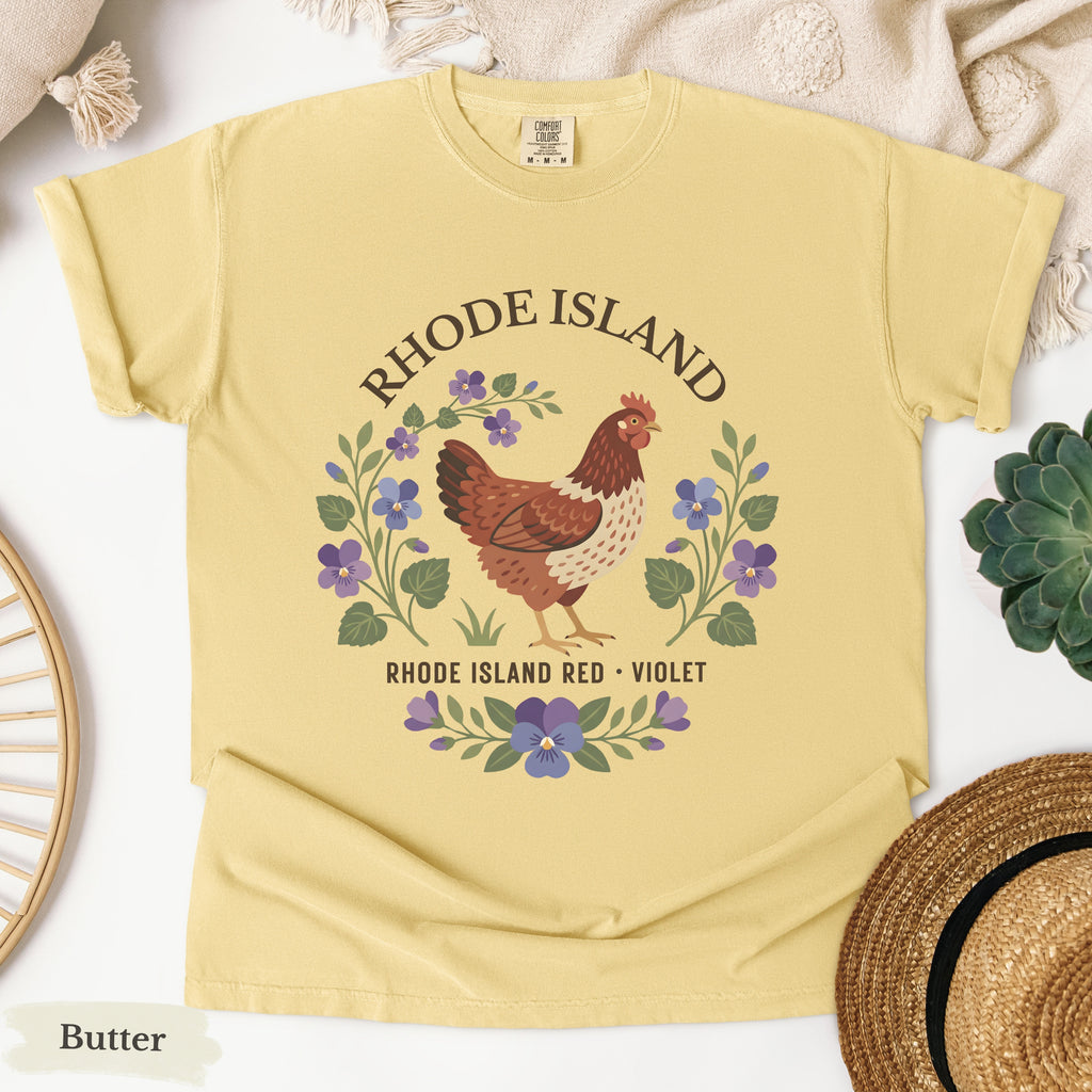 Rhode Island State Bird and Flower Tee | Rhode Island Red & Violet