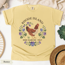 Load image into Gallery viewer, Rhode Island State Bird and Flower Tee | Rhode Island Red &amp; Violet
