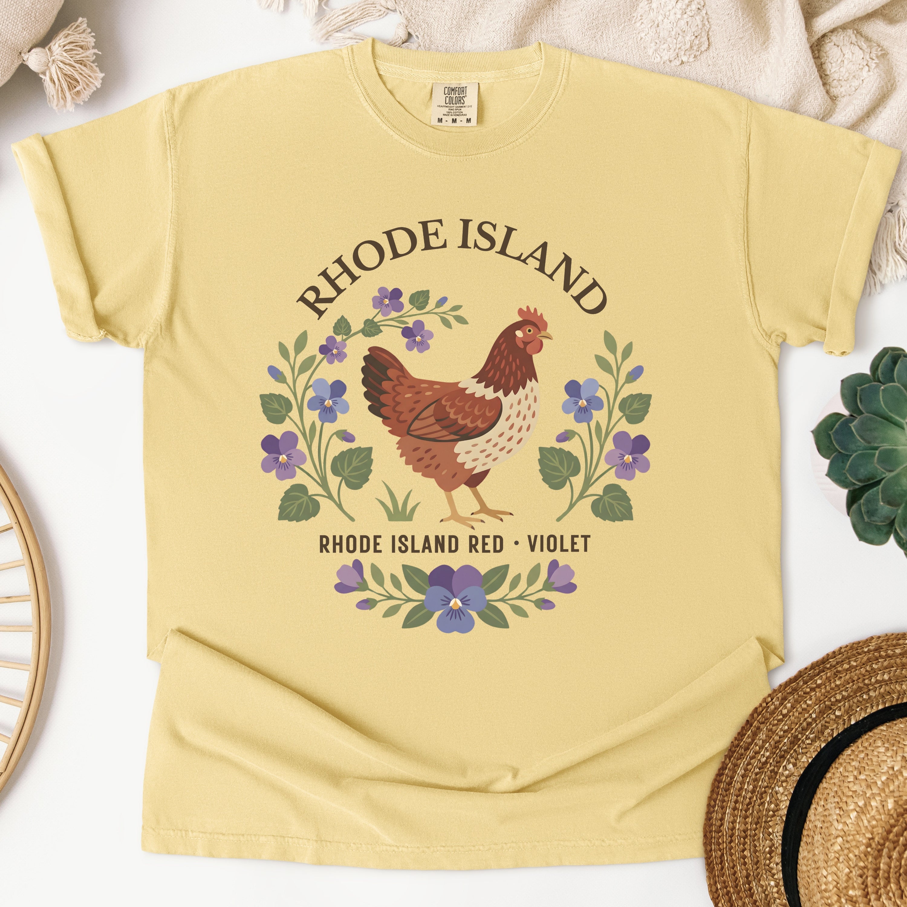 Rhode Island State Bird and Flower Tee | Rhode Island Red & Violet