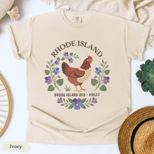 Load image into Gallery viewer, Rhode Island State Bird and Flower Tee | Rhode Island Red &amp; Violet
