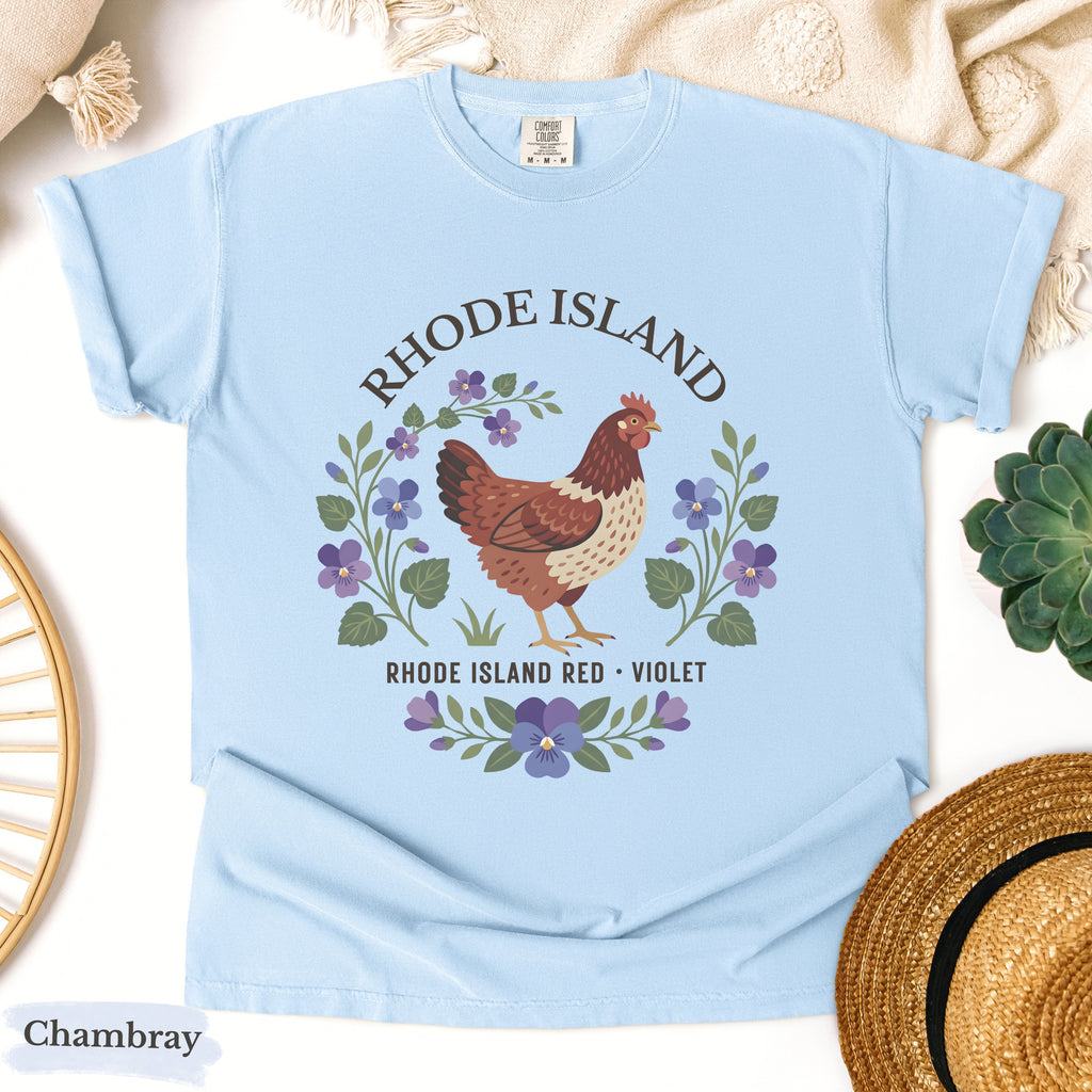Rhode Island State Bird and Flower Tee | Rhode Island Red & Violet