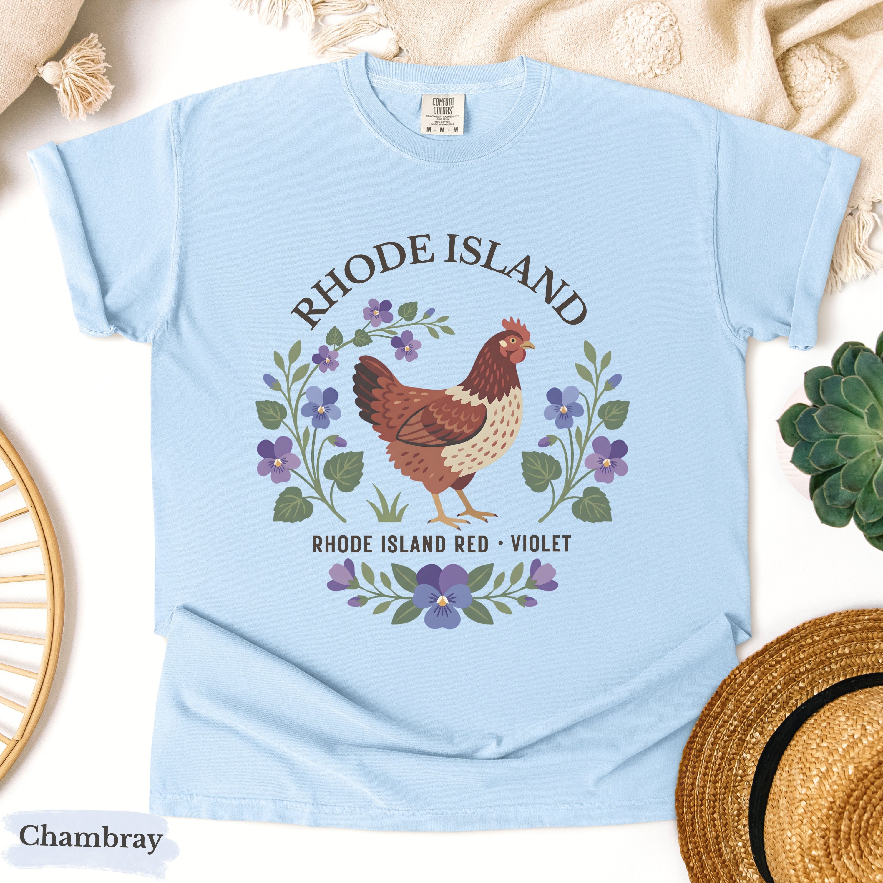 Rhode Island State Bird and Flower Tee | Rhode Island Red & Violet