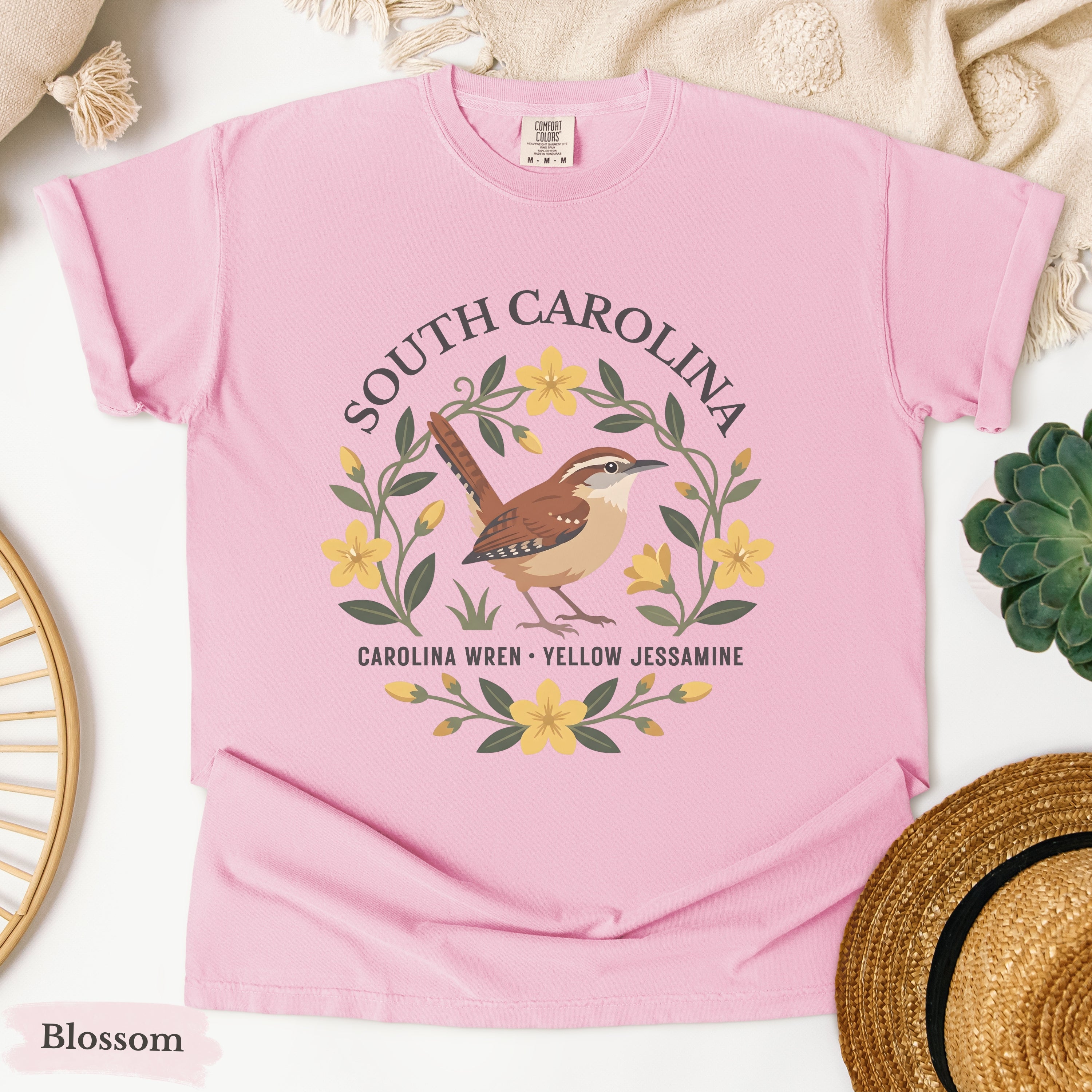 South Carolina State Bird and Flower Tee | Carolina Wren & Yellow Jessamine