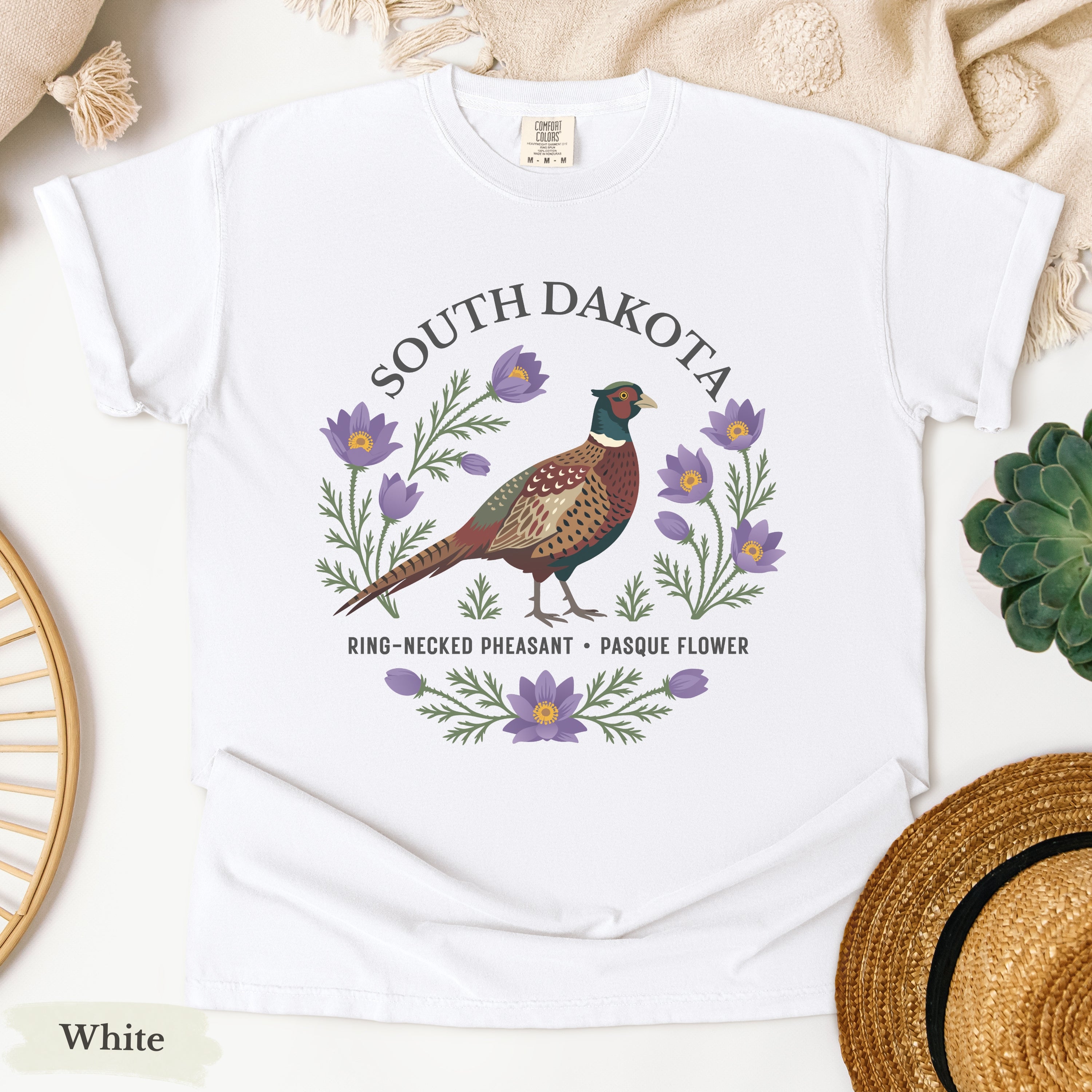 South Dakota State Bird and Flower Tee | Ring-Necked Pheasant & Pasque Flower
