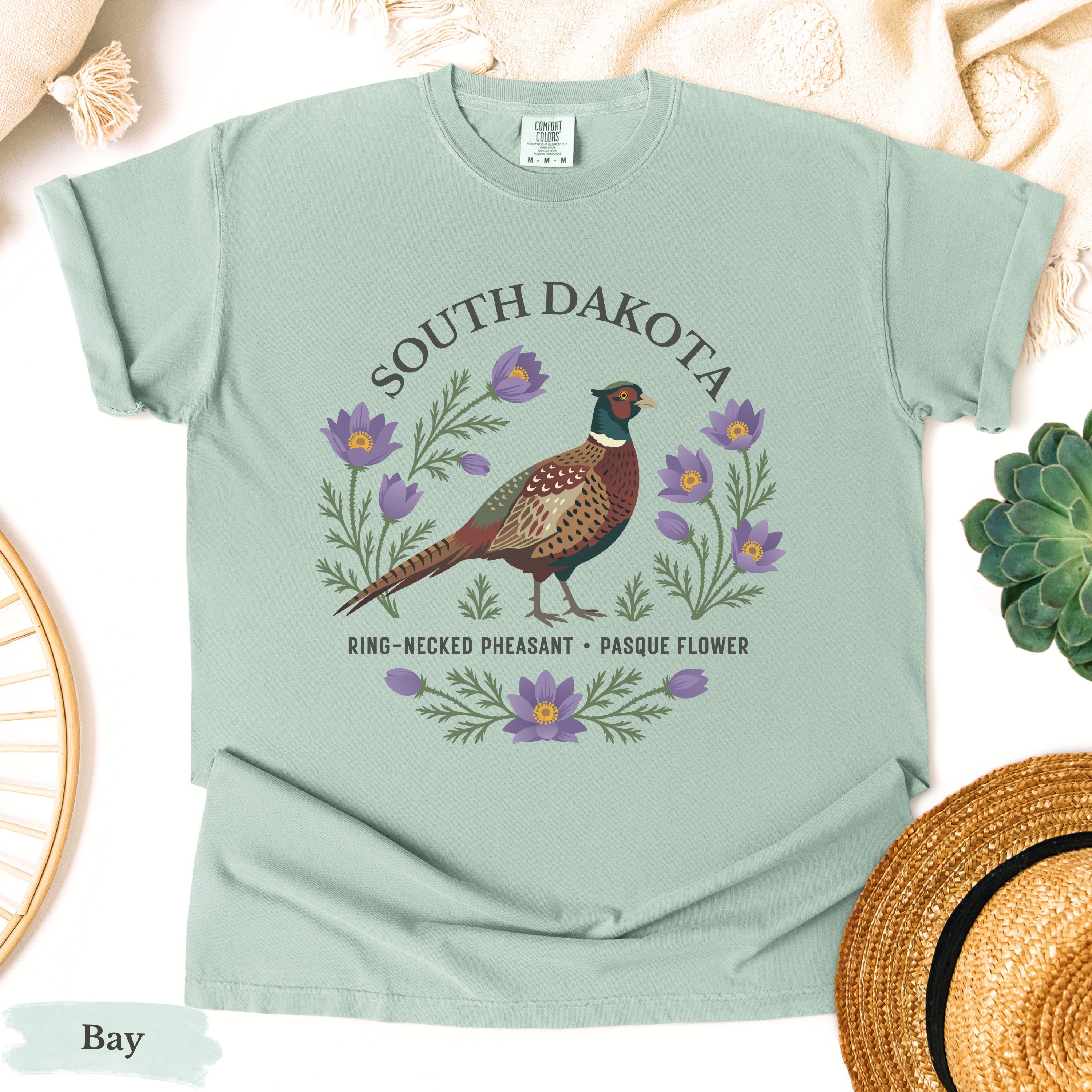 South Dakota State Bird and Flower Tee | Ring-Necked Pheasant & Pasque Flower