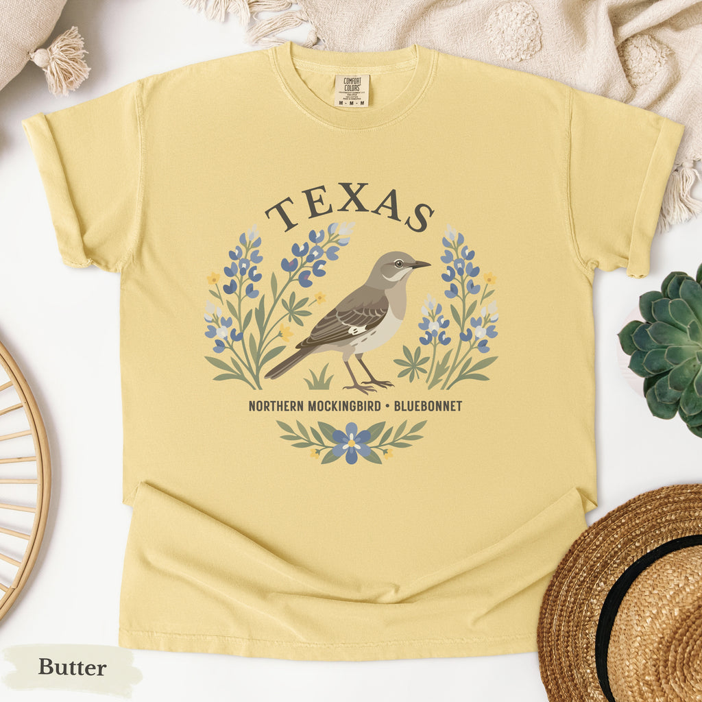 Texas State Bird and Flower Tee | Mockingbird & Bluebonnet