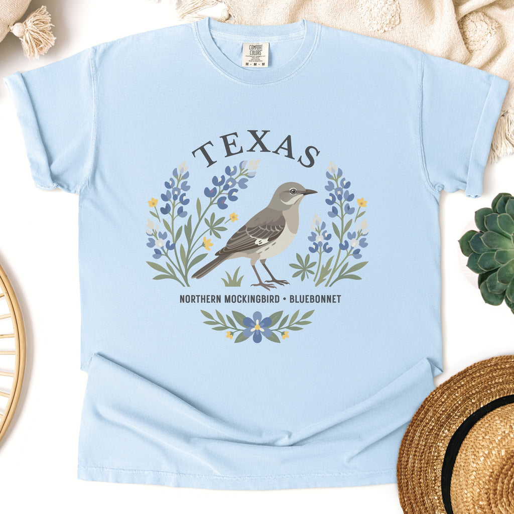 Texas State Bird and Flower Tee | Mockingbird & Bluebonnet