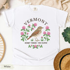 Vermont State Bird and Flower Tee | Hermit Thrush & Red Clover