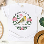 Washington State Bird and Flower Tee | Willow Goldfinch & Rhododendron