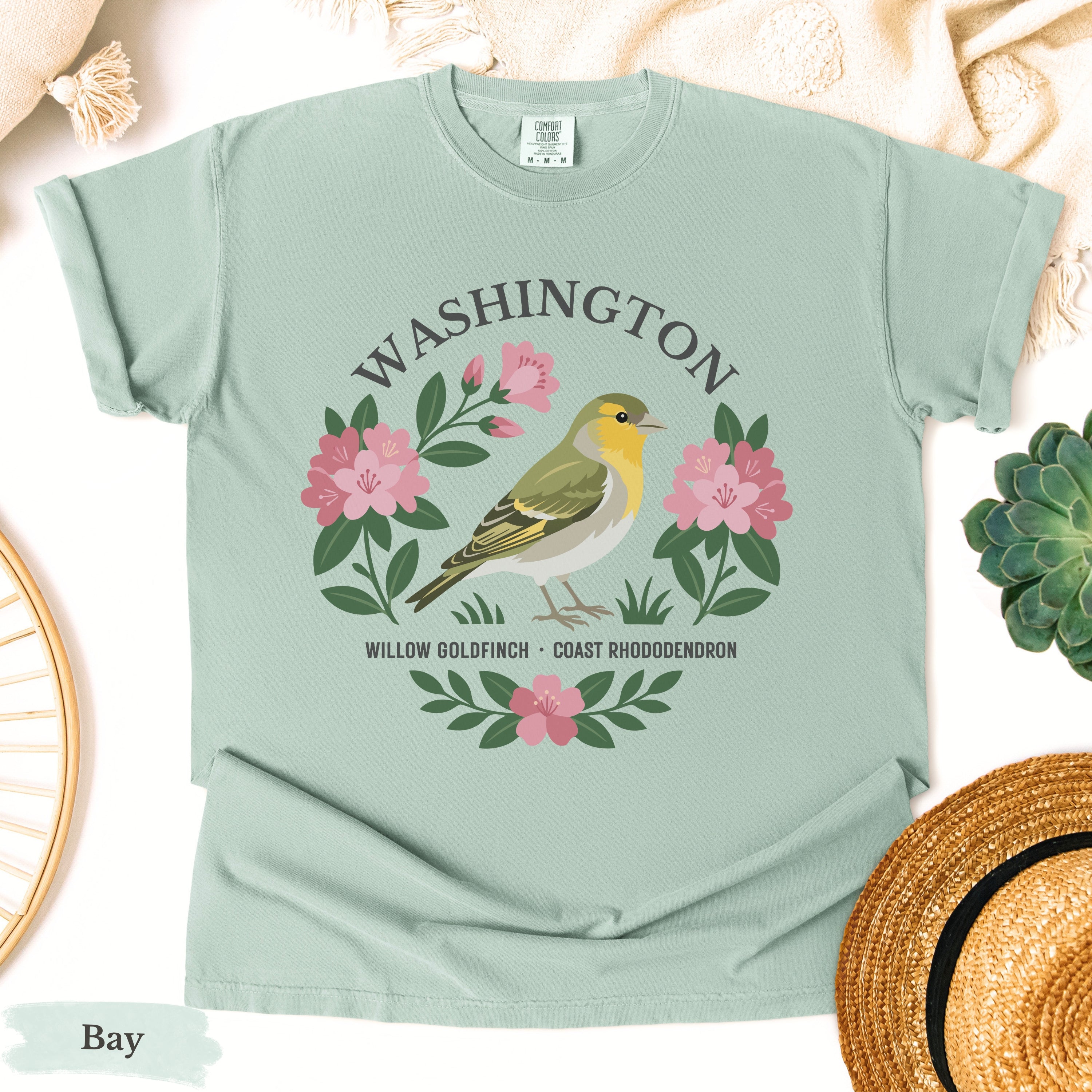 Washington State Bird and Flower Tee | Willow Goldfinch & Rhododendron