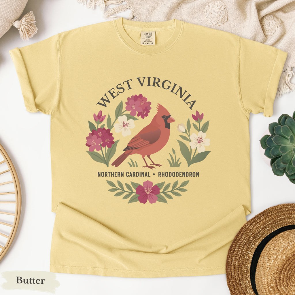 West Virginia State Bird and Flower Tee | Cardinal & Rhododendron