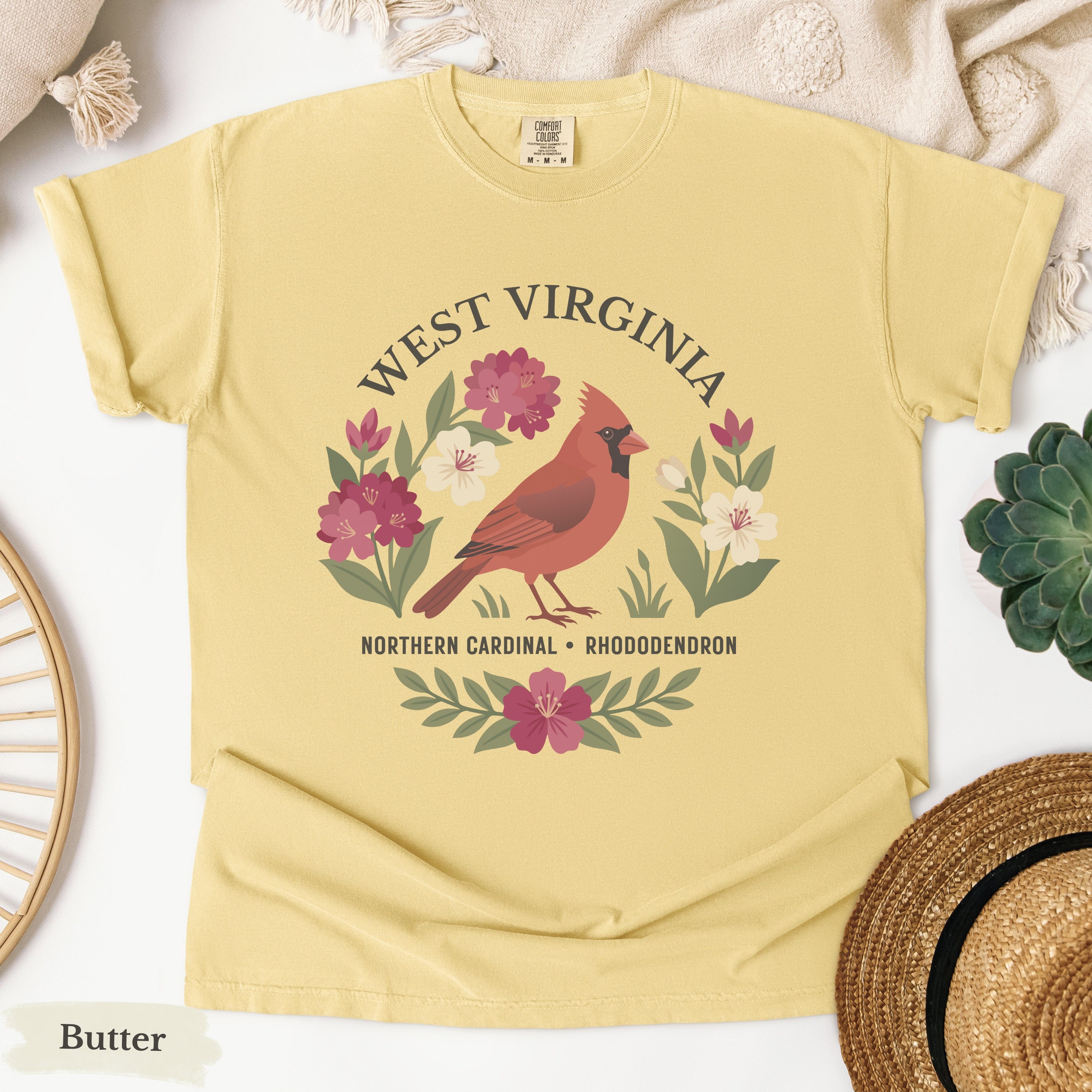 West Virginia State Bird and Flower Tee | Cardinal & Rhododendron