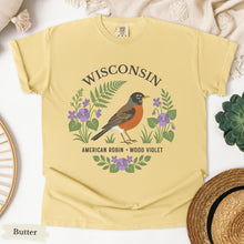 Load image into Gallery viewer, Wisconsin State Bird and Flower Tee | American Robin &amp; Wood Violet
