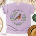 Wisconsin State Bird and Flower Tee | American Robin & Wood Violet