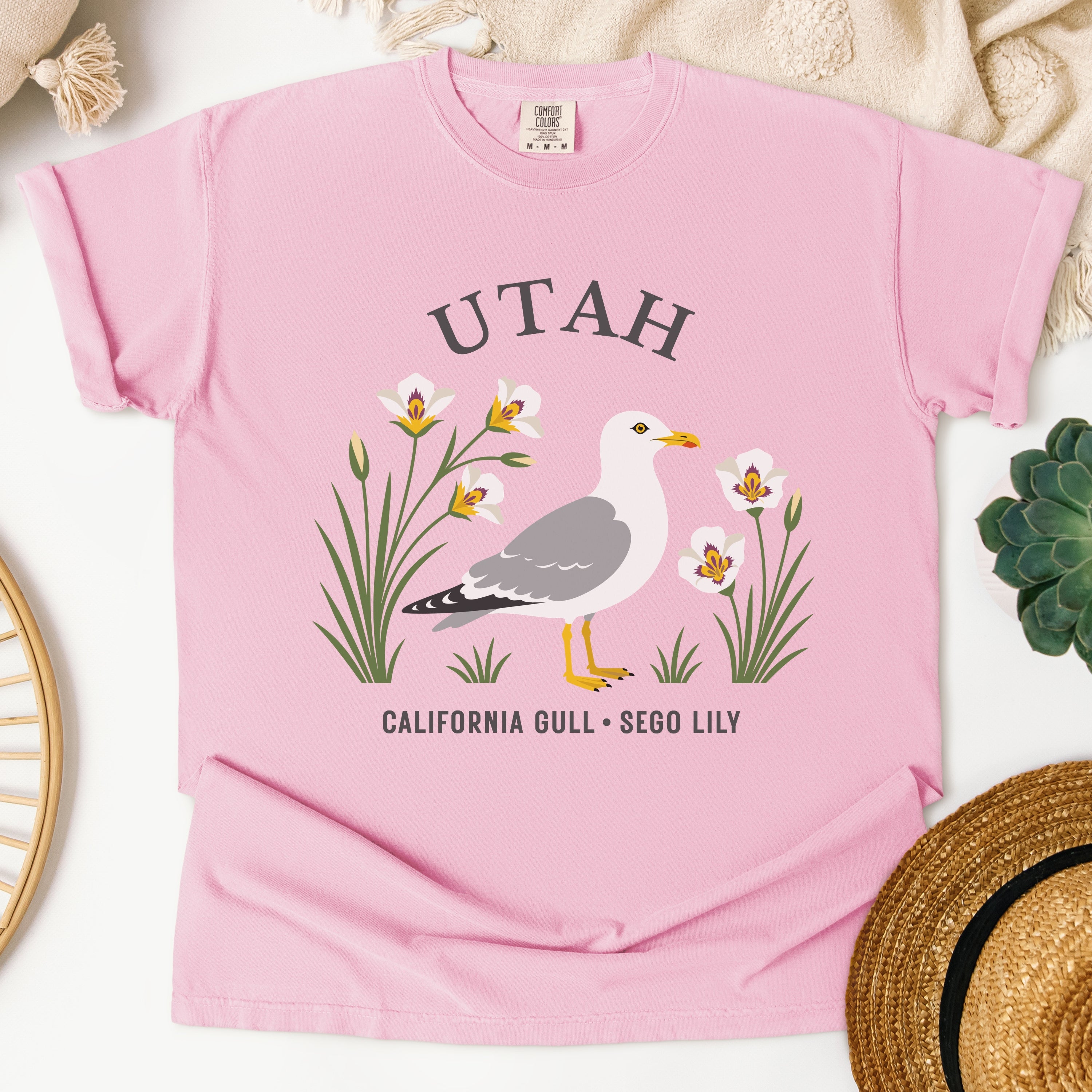 Utah State Bird and Flower Tee | California Gull & Sego Lily
