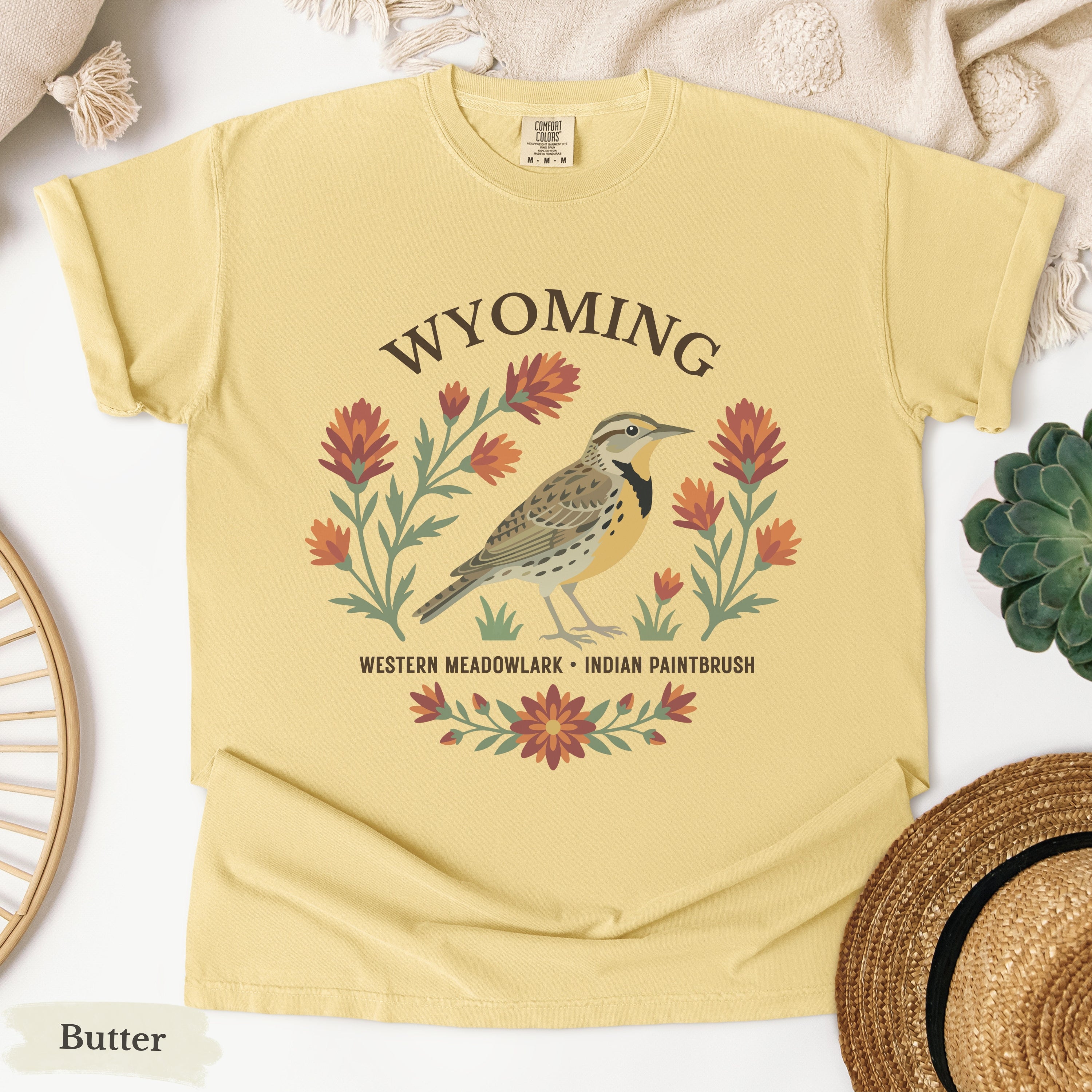 Wyoming State Bird and Flower Tee | Western Meadowlark & Indian Paintbrush