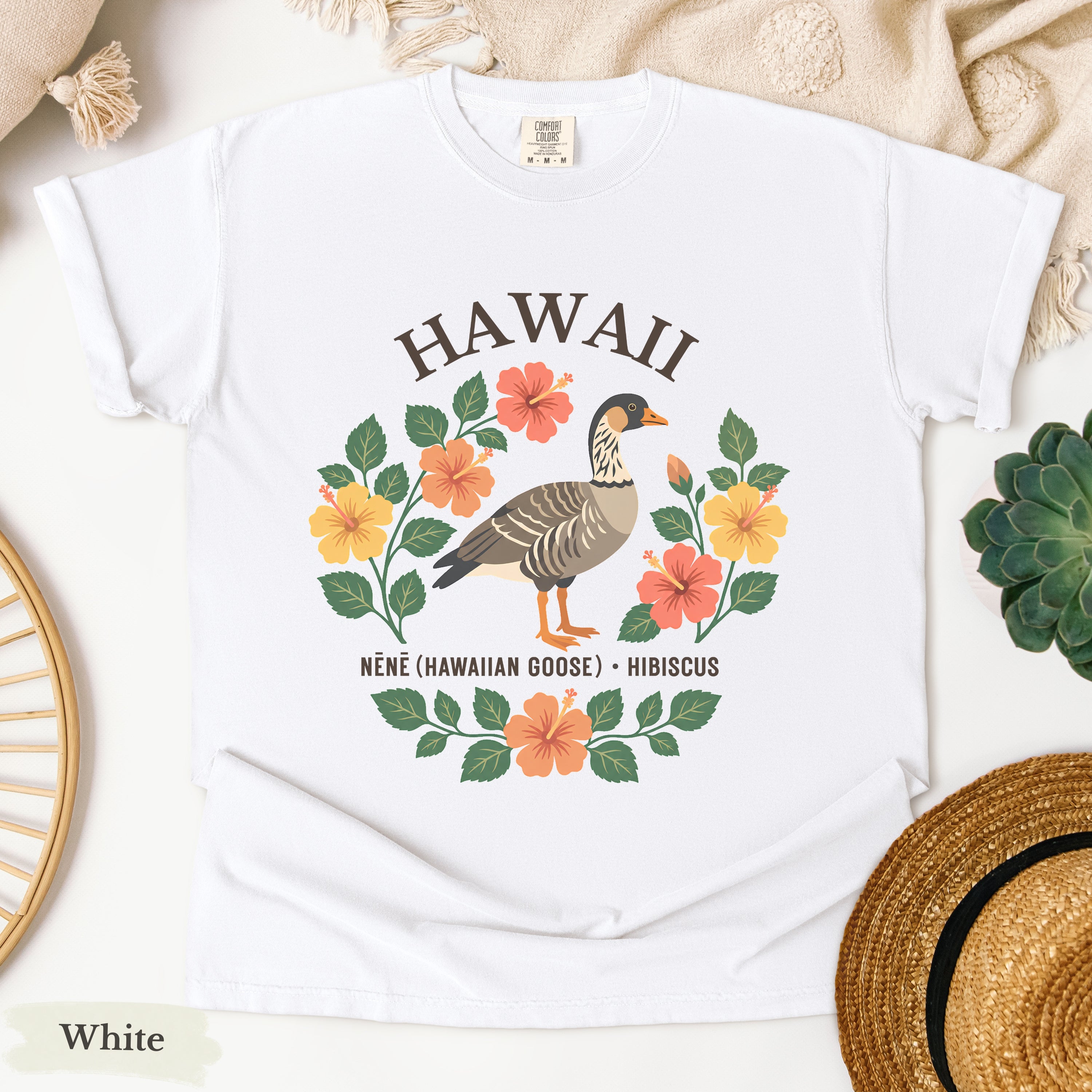 Hawaii State Bird and Flower Tee | Nene Goose & Hibiscus