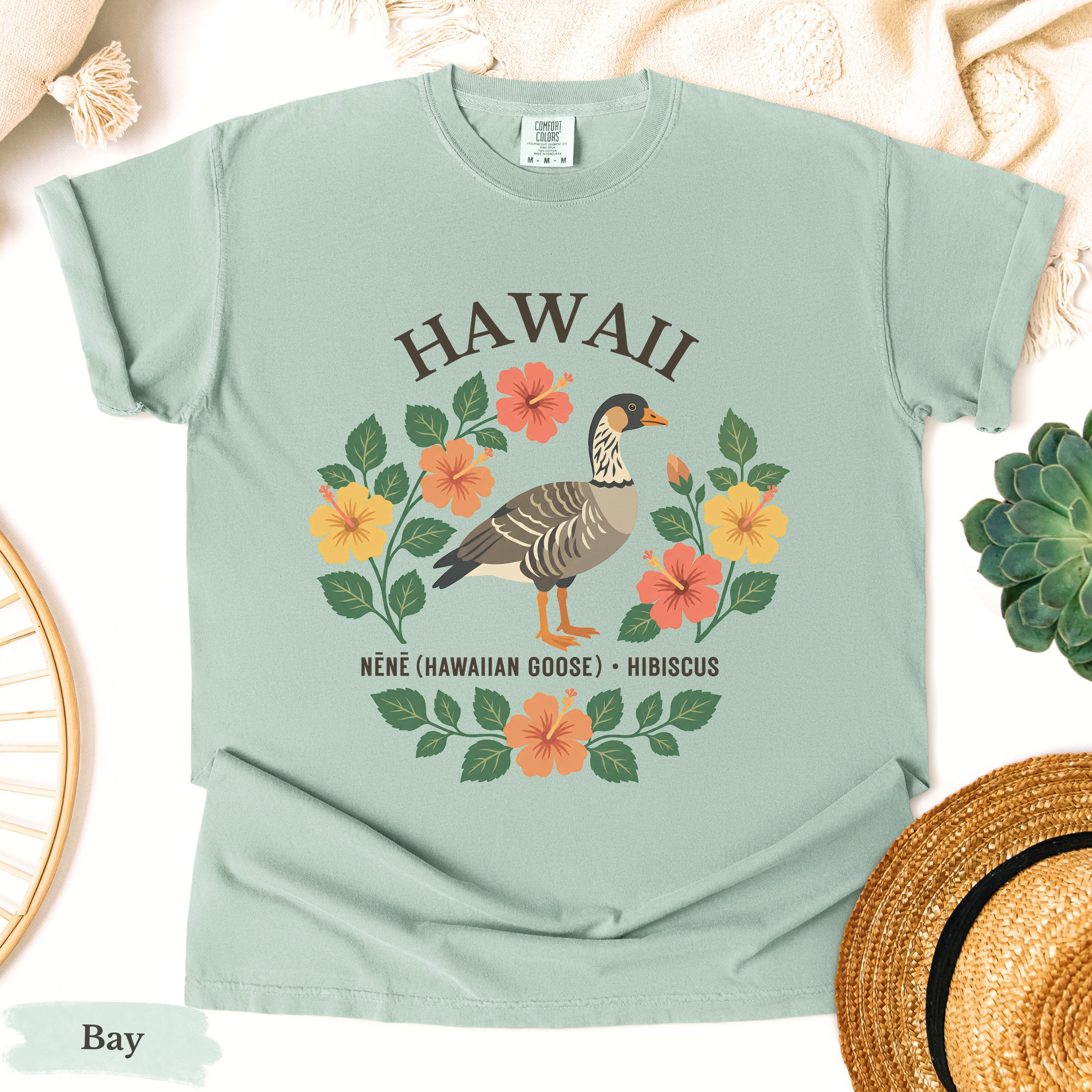 Hawaii State Bird and Flower Tee | Nene Goose & Hibiscus