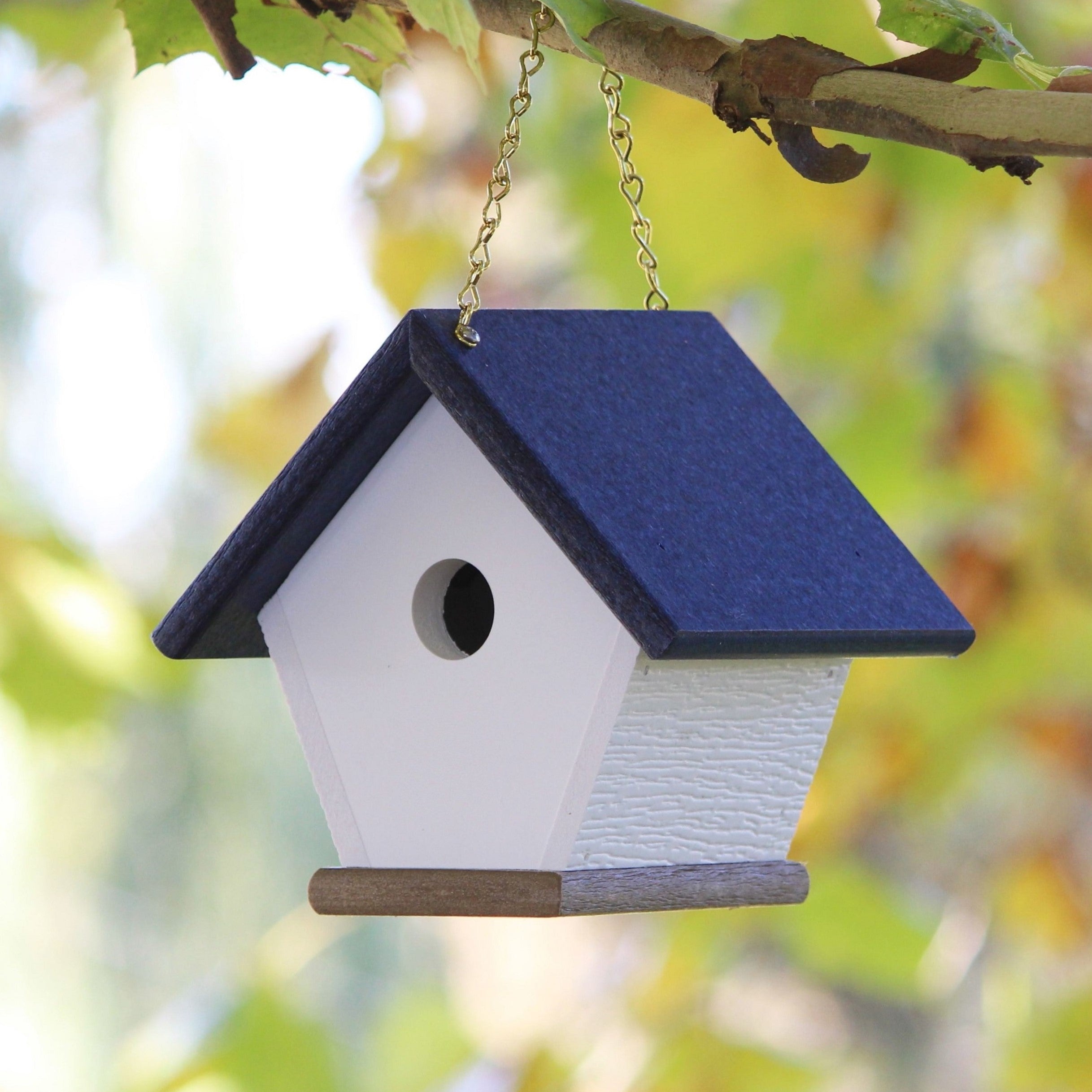 Hanging Wren and Chickadee House (Navy) Made From Recycled Poly Lumber