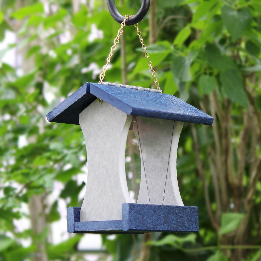 Small Hanging Bird Feeder - Navy and Grey